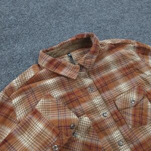 Kuhl Shirt Womens Extra Large Brown Plaid Tess‎ Flannel Snap Hiking Outdoors
